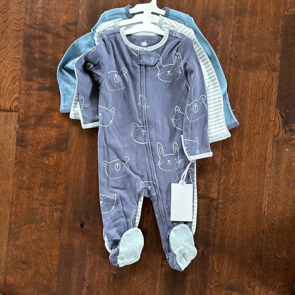 Cloud Island Boys Sleepers Pajamas Footies 6-9 Months Blue NEW Lot of 3